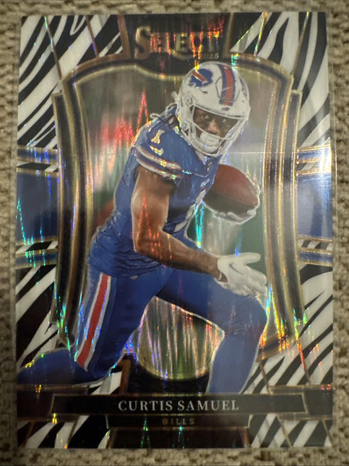 Panini 2025 Select Zebra Prizm Curtis Samuel Buffalo Bills Premier Level #184