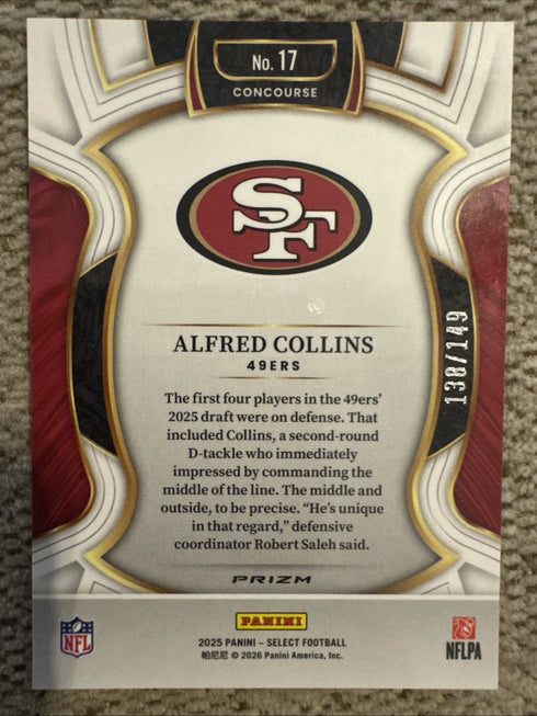 2025 Panini Select Football Alfred Collins RC Concourse Maroon Prizm /149 #17