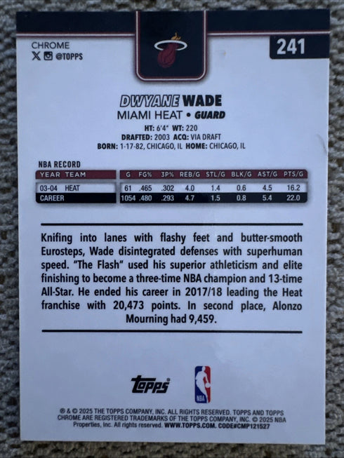 2025-26 TOPPS CHROME DWYANE WADE #241 /75 PURPLE RAYWAVE REFRACTOR HEAT