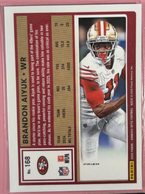 2025 Donruss Optic Brandon Aiyuk Holo Prizm San Francisco 49ers #168