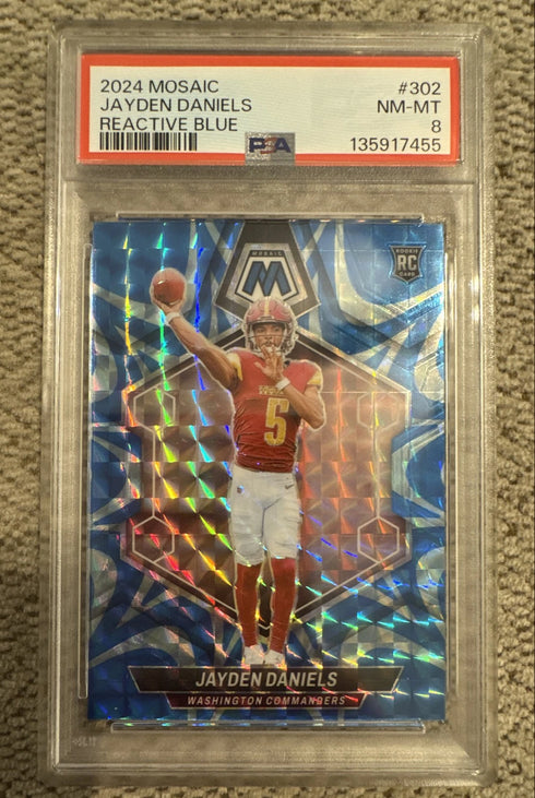 2024 Panini Mosaic - Rookies Jayden Daniels #302 Blue Mosaic Prizm (RC) PSA 8