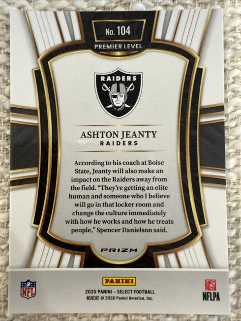 2025 Panini Select Ashton Jeanty Raiders Rookie Prizm Premier Level #104