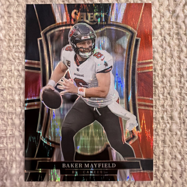 2025 Panini Select - Premier Level Baker Mayfield #137 Black & Red Shock Prizm