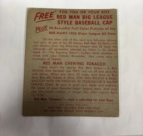 1955 Red Man w/Tab Johnny Antonelli Giants