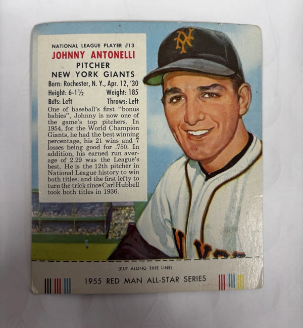 1955 Red Man w/Tab Johnny Antonelli Giants