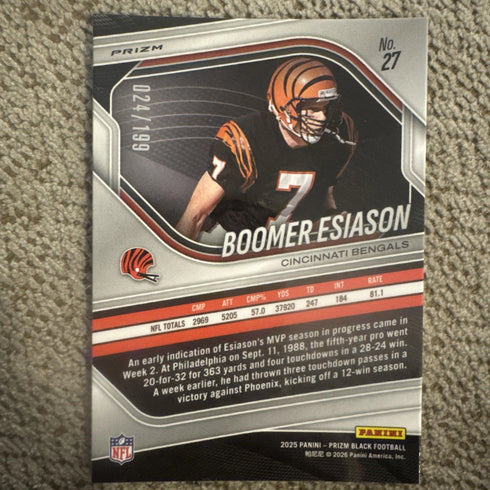 Panini Prizm Black Boomer Esiason #27 Blue Prizm Serial Numbered /199