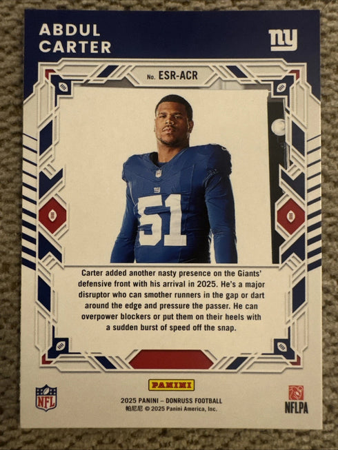 2025 Donruss Football ESR-ACR Abdul Carter Elite Series Rookies Foil Giants A36