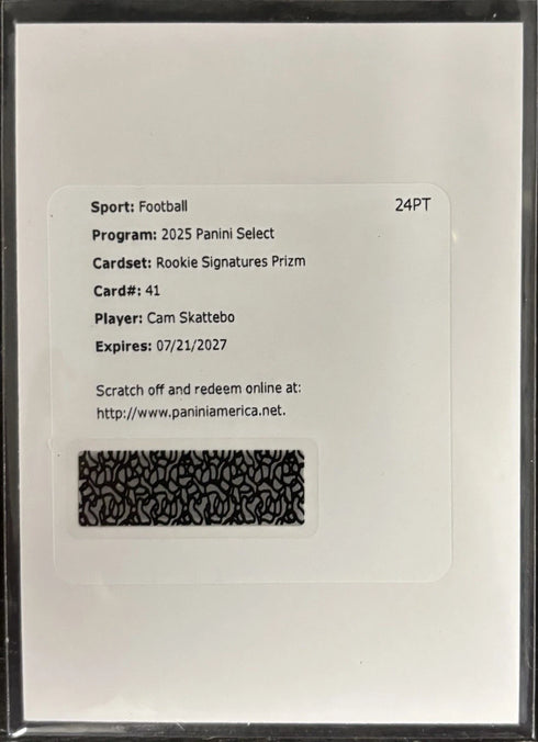 2025 Panini Select Cam Skattebo Rookie Signatures Prizm Redemption Giants