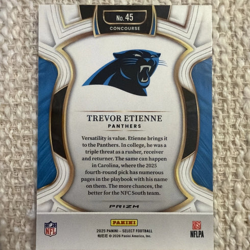 Trevor Etienne RC 2025 Panini Select Black Green Prizm Shock Carolina Panthers