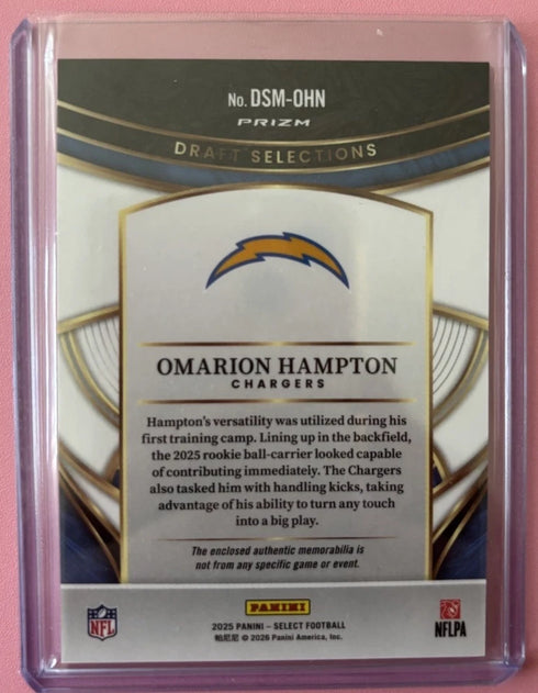 Omarion Hampton 2025 Panini Select Draft Selections Blue Prizm Patch RC DSM-OHN