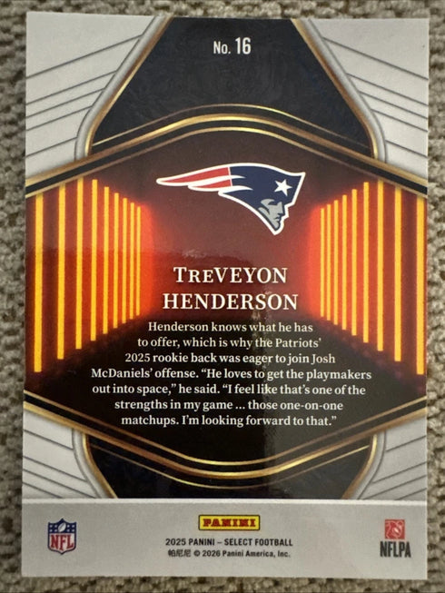 2025 Panini Select Neon Icons Treveyon Henderson #16 Patriots Rookie Football