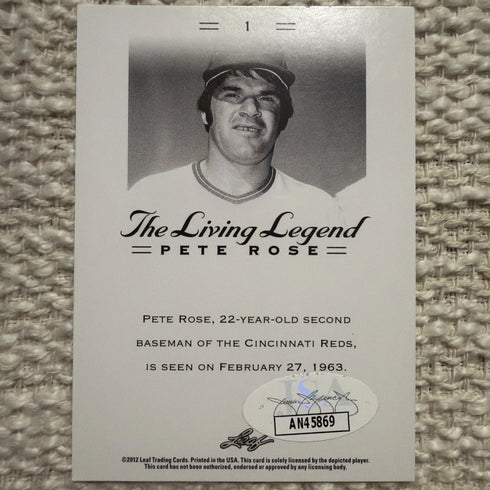 Pete Rose Signed Autograph 2012 Leaf The Living Legend #1 Trading Card w/ JSA