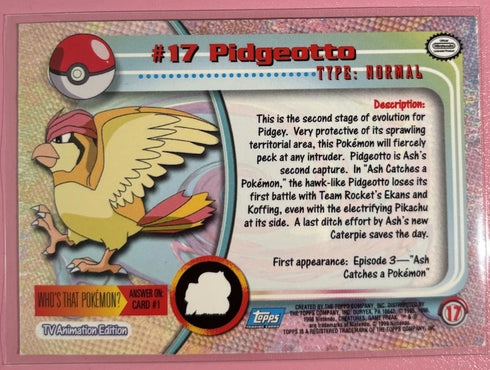 Pidgeotto #17 1999 Topps Pokemon TV Animation Edition
