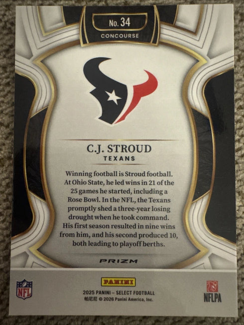 2025 Panini Select - Concourse CJ Stroud #34 Pink Prizm Shock