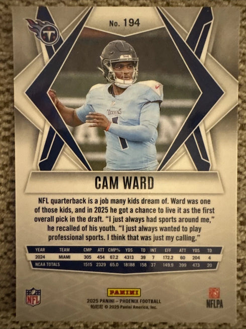 Panini 2025 Phoenix Cam Ward Rookie #194 Silver Pyramids Titans NFL Football