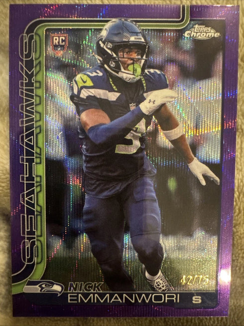 2025 Topps Chrome Rookie Nick Emmanwori #348 Purple Wave Refractor 28/75