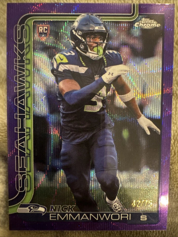2025 Topps Chrome Rookie Nick Emmanwori #348 Purple Wave Refractor 28/75