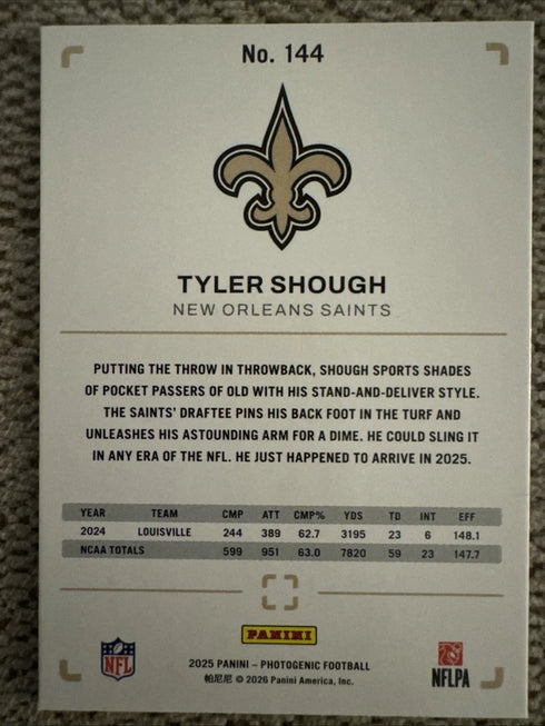 2025 Panini Photogenic - Rookies Tyler Shough #144 (RC)