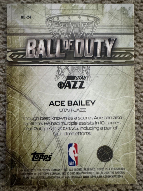 Topps Chrome Ball of Duty Ace Bailey Rookie Utah Jazz #BD-24