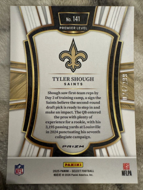 2025 Panini Select - Premier Level Tyler Shough #141 Tri-Color Prizm /299 (RC)