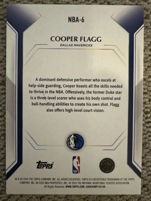 2026 Topps Collector Kit Cooper Flagg #NBA-6 RC Holo Foil Dallas Mavericks