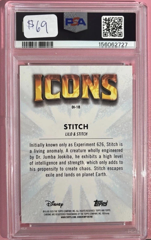 2025 Topps Chrome Disney - Icons Stitch #DI-18 Lilo & Stitch PSA 9