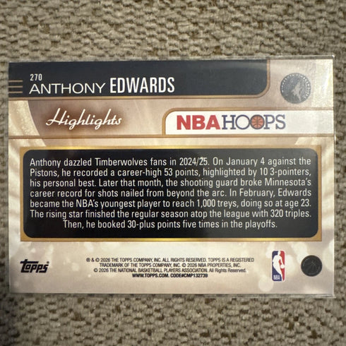 2025-26 Topps NBA Hoops Basketball Anthony Edwards Highlights #270 Timberwolves