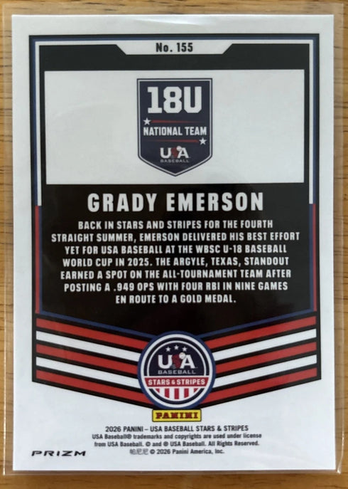 2026 Panini USA Stars & Stripes Grady Emerson Green Prizm #155