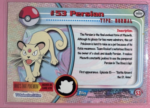 1999 Topps Pokemon Persian #53 Foil TV Animation card