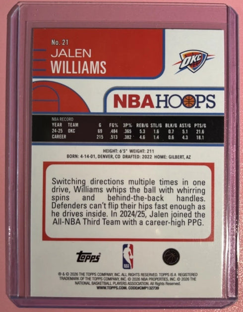 Jalen Williams 2025-26 Topps NBA Hoops Green Hoops Foil #21 OKC Thunder