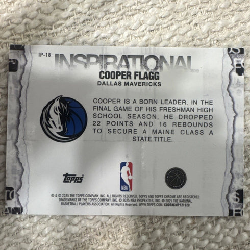 2025-26 Topps Chrome Cooper Flagg RC Rookie Inspirational #IP-18 Mavericks