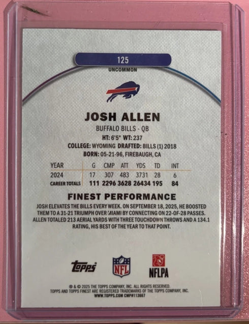 2025 Topps Finest Football Josh Allen #125 Uncommon Buffalo Bills