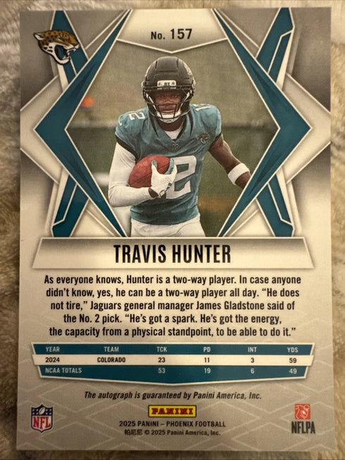 2025 Panini Phoenix - Rookies Travis Hunter #157 Silver Pandora Autograph