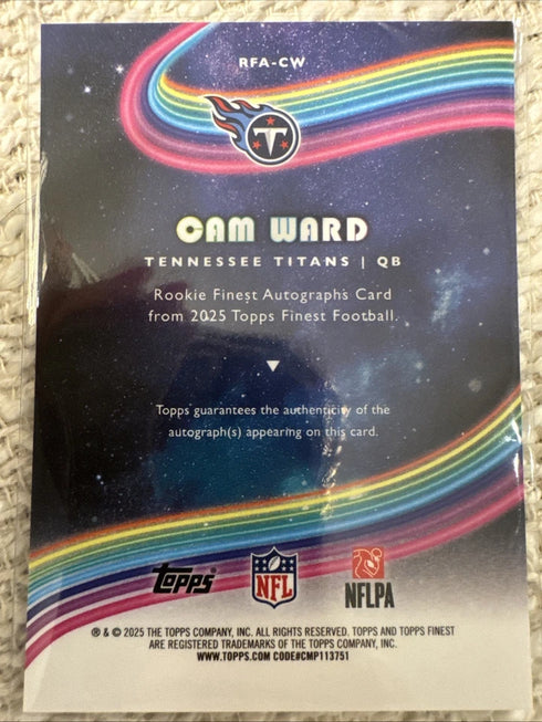 2025 Topps Finest Cam Ward *RC* Finest Rookie On Card Auto Tennessee Titans RC