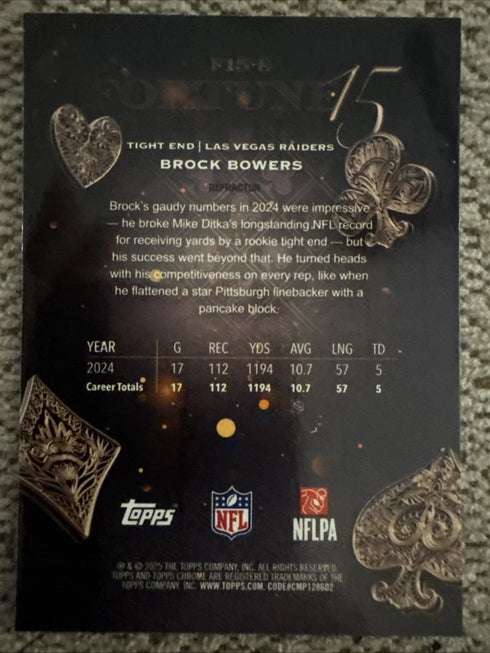 2025 Topps Chrome Football Brock Bowers Fortune 15 Refractor #F15-8 Raiders