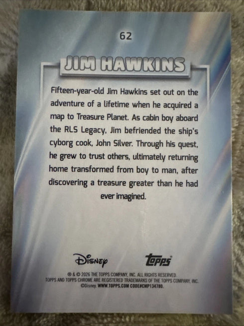 Topps 2026 Topps Chrome Disney 100 Purple Refractor Jim Hawkins #62 /399
