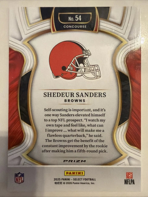 2025 Panini Select #54 Shedeur Sanders Green and Yellow Prizm Shock
