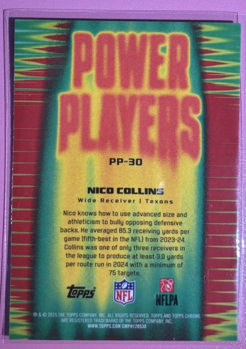 Nico Collins Power Players Insert PP-30 2025 Topps Chrome – Houston Texans