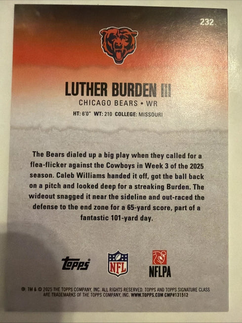2025 Topps Signature Class Luther Burden III #232 Blue & Yellow RC Bears