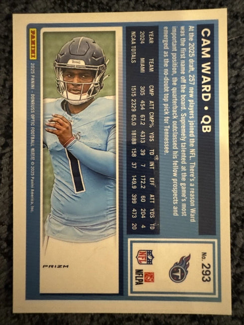 Panini 2025 Donruss Optic Cam Ward Rated Rookie Purple Shock #293 Titans