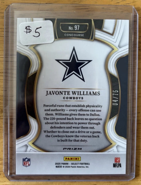 2025 Panini Select Javonte Williams Purple Prizm /75 #97