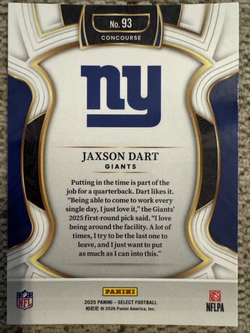 2025 Panini Select Jaxson Dart Concourse Level Rookie #93 New York Giants