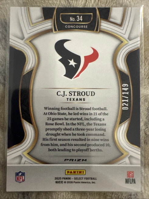 2025 Panini Select - Concourse C.J. Stroud #34 Maroon Prizm /149