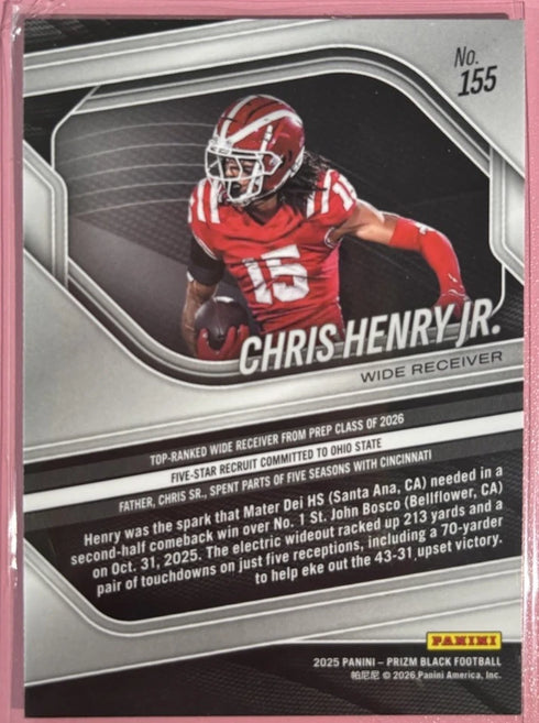 2025 PANINI PRIZM BLACK CHRIS HENRY JR SILVER PRIZM #155 TOP RNKD WR OHIO STATE