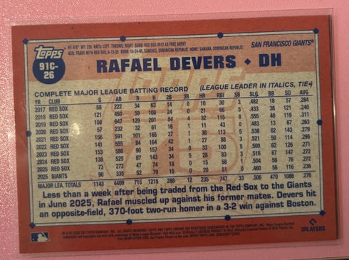 Rafael Devers 1991 Chrome Silver Pack Mojo Refractor 2026 Topps Series 1 Giants