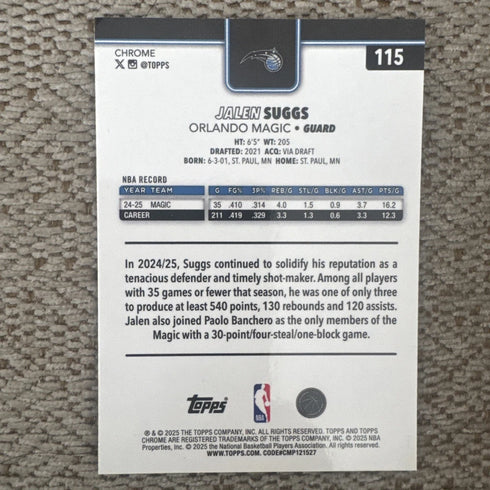 2025-26 Topps Basketball Chrome Basketball Refractor Jalen Suggs #115