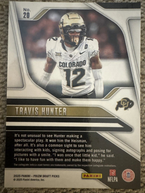 Panini 2025 Prizm Draft Picks Travis Hunter #20 Colorado Buffaloes Rookie