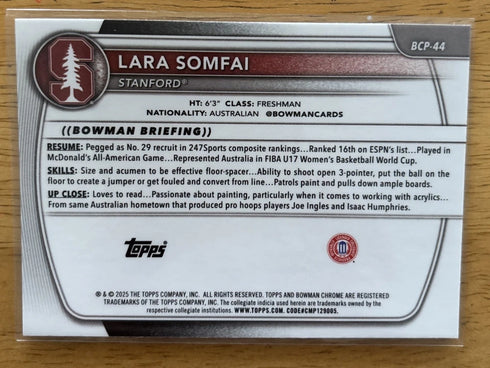 Topps Bowman Chrome Lara Somfai Stanford Basketball 2025 BCP-44