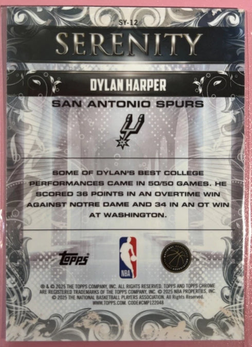Topps 2025-26 Topps Chrome Serenity Dylan Harper Spurs RC Insert #SY-12