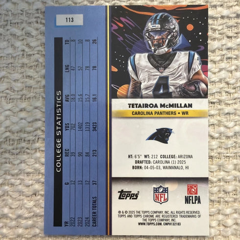 Tetairoa McMillan 2025 Topps Chrome Cosmic Aqua Equinox Rookie RC /199